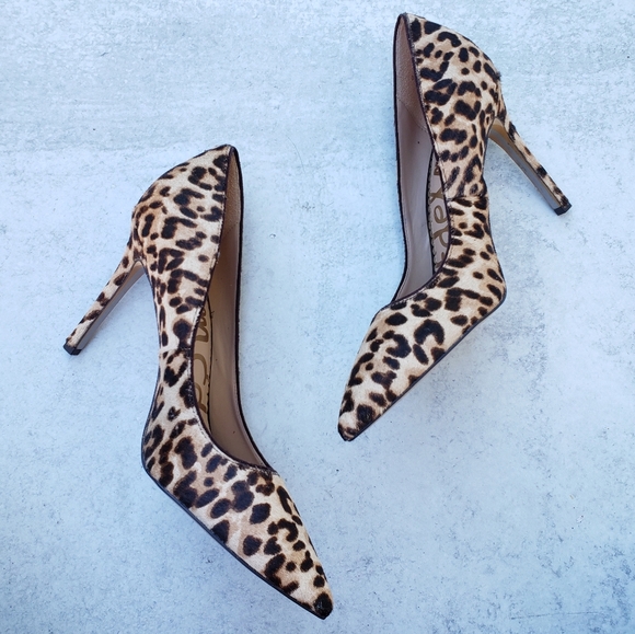 Sam Edelman Leopard Print Heels Pumps Pointed Toe Calf Hair SZ 6 - Picture 8 of 8